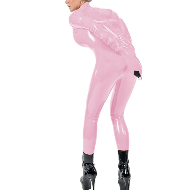 Exotic Sexy Arm Restraint Adult Jumpsuit Wet PVC Leather Bondage Zipper Open Ctotch Bodysuit Club Arm Binder Role Play Catsuit