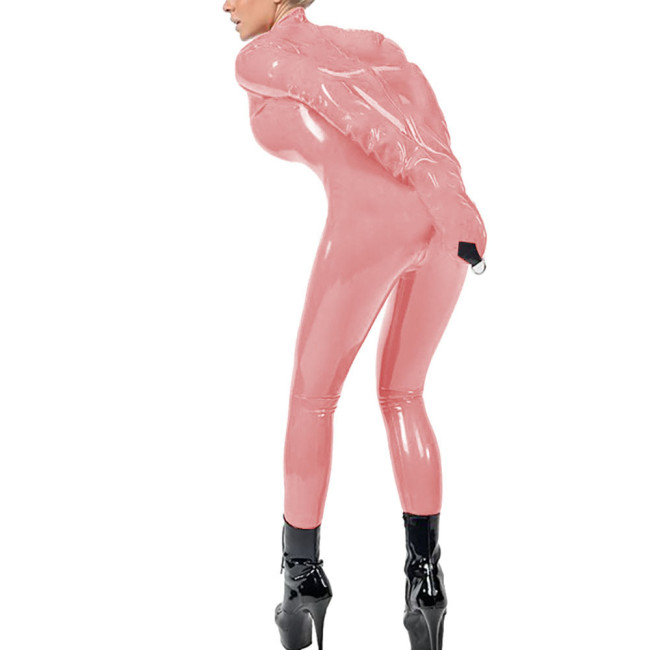Exotic Sexy Arm Restraint Adult Jumpsuit Wet PVC Leather Bondage Zipper Open Ctotch Bodysuit Club Arm Binder Role Play Catsuit