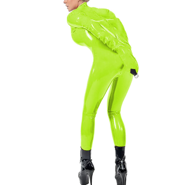 Exotic Sexy Arm Restraint Adult Jumpsuit Wet PVC Leather Bondage Zipper Open Ctotch Bodysuit Club Arm Binder Role Play Catsuit