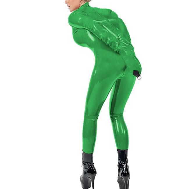 Exotic Sexy Arm Restraint Adult Jumpsuit Wet PVC Leather Bondage Zipper Open Ctotch Bodysuit Club Arm Binder Role Play Catsuit