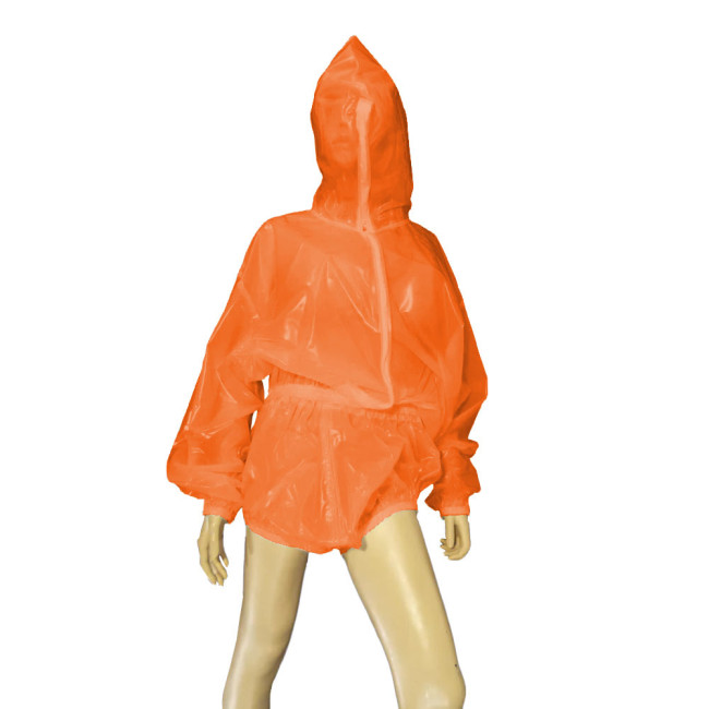 Unisex  Transparent Loose Bodysuits Front Zipper Hoode Jumpsuits Clear PVC Leather Costumes Novelty Club Aesthetics Rompers