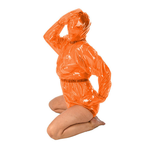 Fetish Queen Long Sleeve Bodysuits Sexy High Cut Rompers for Women Men Claer PVC Faux Latex Costumes Sexy Unisex Club Clothes