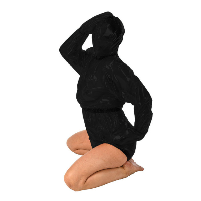 Fetish Queen Long Sleeve Bodysuits Sexy High Cut Rompers for Women Men Claer PVC Faux Latex Costumes Sexy Unisex Club Clothes
