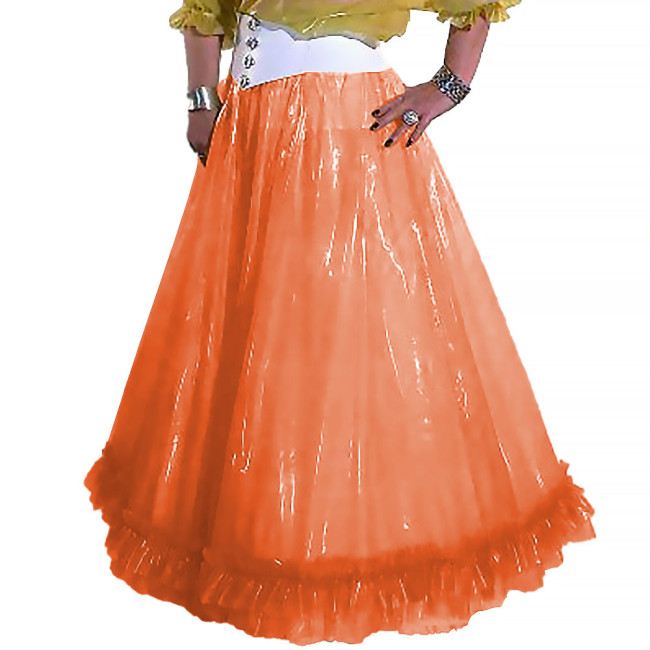 Fetish Queen Female Pleated Skirts A-line Flare Ruched Skirts See-through Clear PVC Leather Fancy Dance Ceremonial Attire