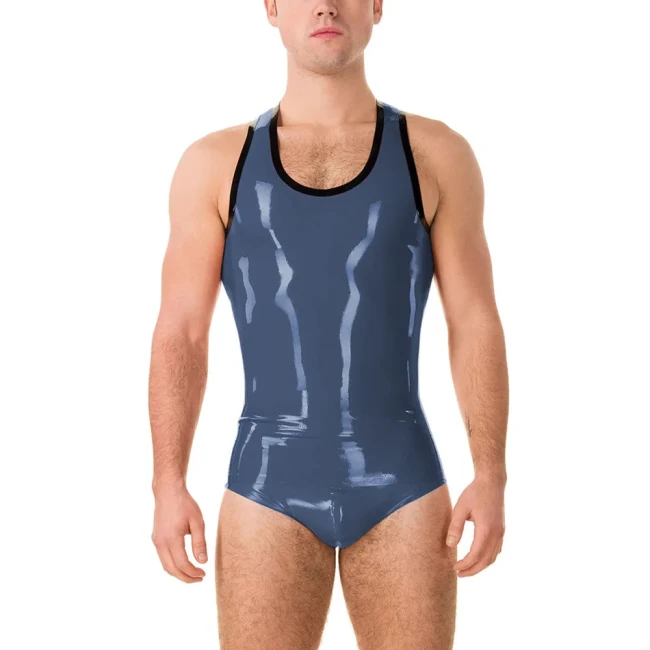 Sissy Man Bodysuits PVC Leather Sleeveless Bodyon Bodysuits Fetish Wear Back Zipper Solid Color Jumpsuit Rave Nightclub Zentai