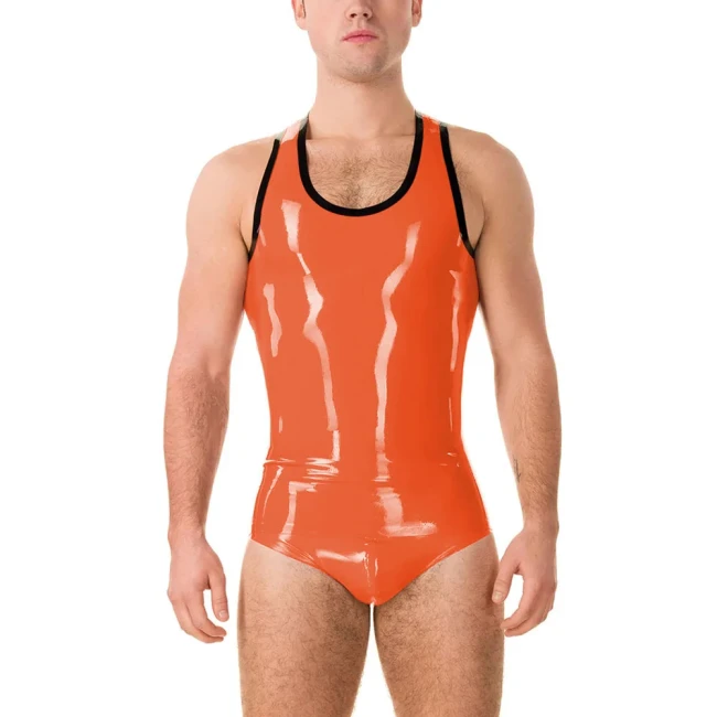 Sissy Man Bodysuits PVC Leather Sleeveless Bodyon Bodysuits Fetish Wear Back Zipper Solid Color Jumpsuit Rave Nightclub Zentai