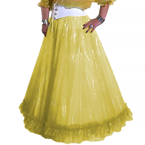 Fetish Queen Female Pleated Skirts A-line Flare Ruched Skirts See-through Clear PVC Leather Fancy Dance Ceremonial Attire