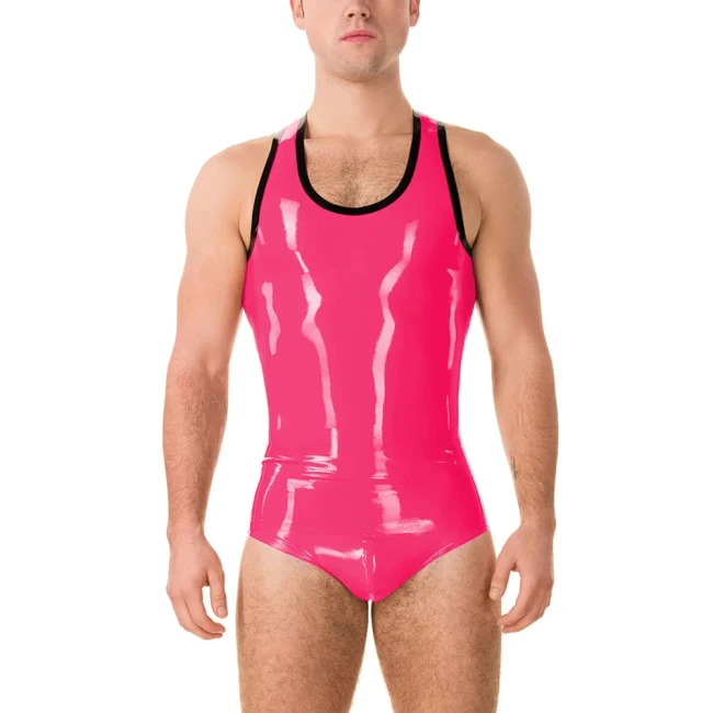 Sissy Man Bodysuits PVC Leather Sleeveless Bodyon Bodysuits Fetish Wear Back Zipper Solid Color Jumpsuit Rave Nightclub Zentai