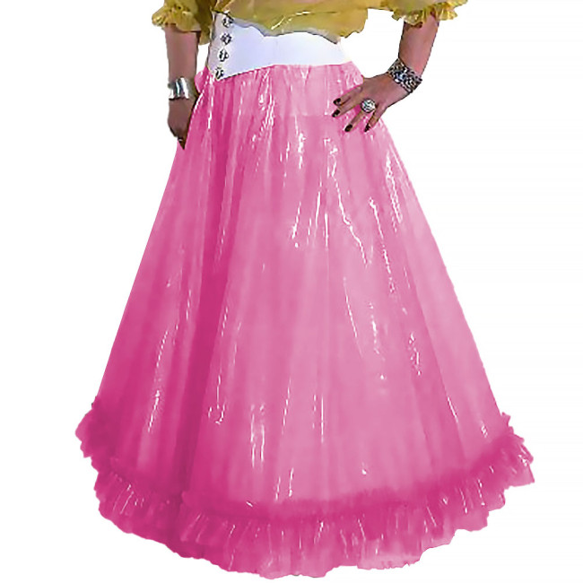 Fetish Queen Female Pleated Skirts A-line Flare Ruched Skirts See-through Clear PVC Leather Fancy Dance Ceremonial Attire