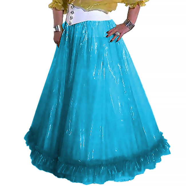 Fetish Queen Female Pleated Skirts A-line Flare Ruched Skirts See-through Clear PVC Leather Fancy Dance Ceremonial Attire