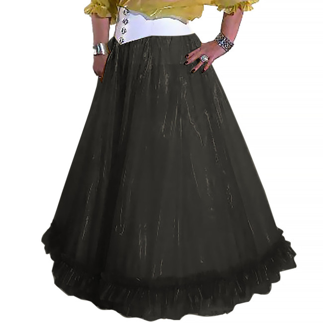 Fetish Queen Female Pleated Skirts A-line Flare Ruched Skirts See-through Clear PVC Leather Fancy Dance Ceremonial Attire