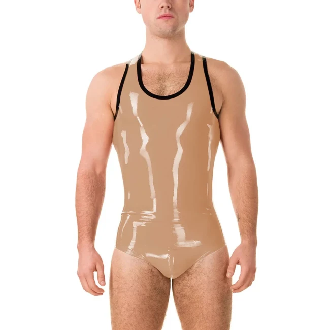 Sissy Man Bodysuits PVC Leather Sleeveless Bodyon Bodysuits Fetish Wear Back Zipper Solid Color Jumpsuit Rave Nightclub Zentai
