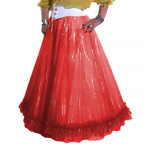 Fetish Queen Female Pleated Skirts A-line Flare Ruched Skirts See-through Clear PVC Leather Fancy Dance Ceremonial Attire