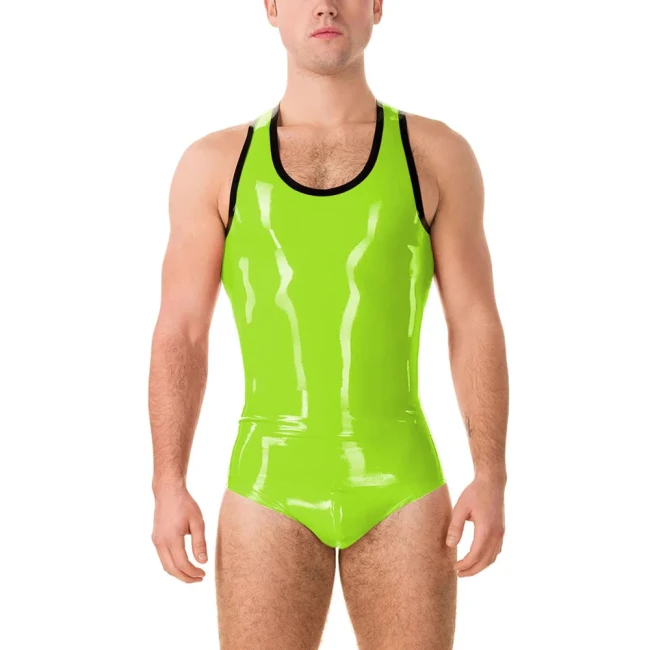 Sissy Man Bodysuits PVC Leather Sleeveless Bodyon Bodysuits Fetish Wear Back Zipper Solid Color Jumpsuit Rave Nightclub Zentai