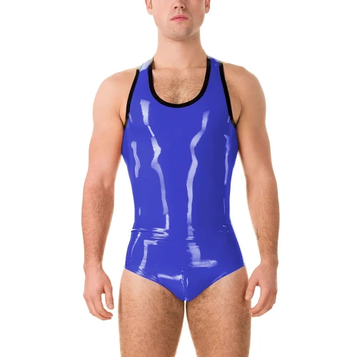 Sissy Man Bodysuits PVC Leather Sleeveless Bodyon Bodysuits Fetish Wear Back Zipper Solid Color Jumpsuit Rave Nightclub Zentai