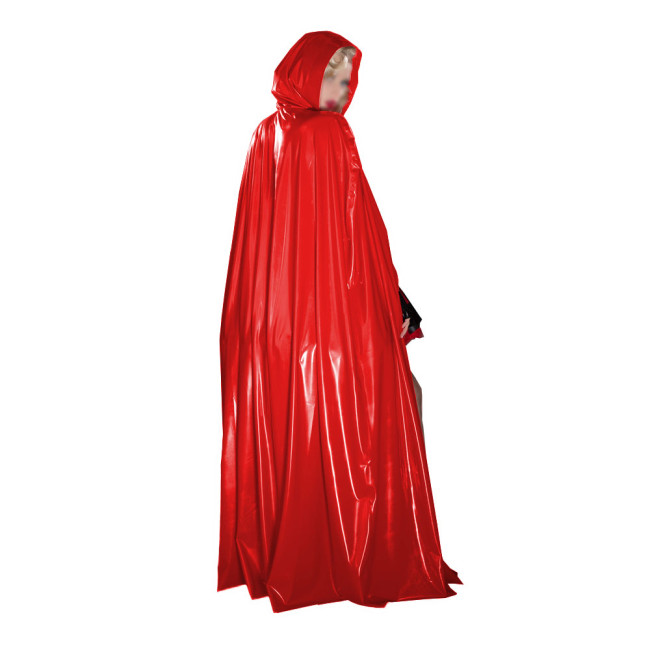Vinyl PVC Leather Unisex Adult Solid Color Long Cape Ponchos Coat for Halloween Cosplay Wizard Witch Costume Plus Size 7XL