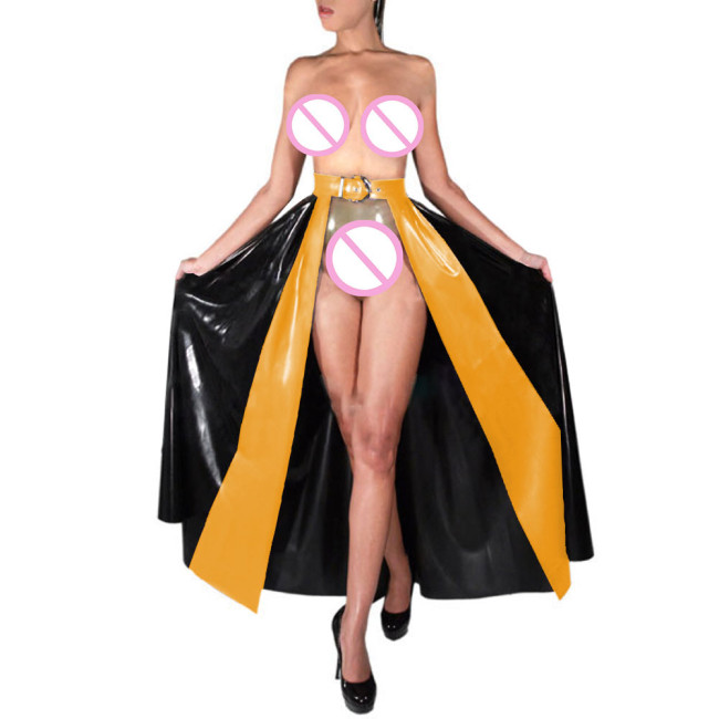Fashion Sexy Long Skirt Rave Party Prom Pleated Skirt Buckle Wet PVC Leather Maxi Skirt Exotic Pole Dancing Patchwork Skirts 7XL