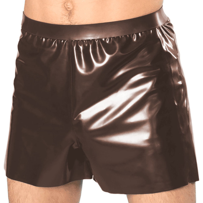 Men PU Shorts Wetlook Patent Leather Casual Hot Pants Fashion Male Solid Color Boxer Shorts Sexy Underwear Night Club Costume