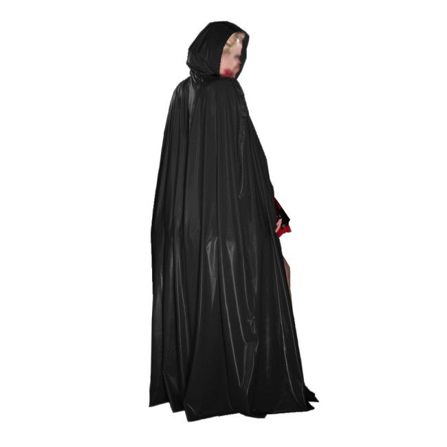 Vinyl PVC Leather Unisex Adult Solid Color Long Cape Ponchos Coat for Halloween Cosplay Wizard Witch Costume Plus Size 7XL