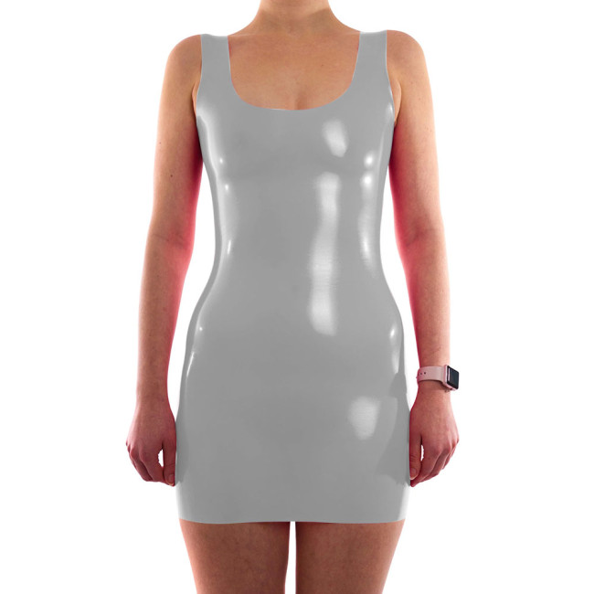 Plus Size Women Pencil Dress PVC Shiny Leather Square Collar Vest Bodycon Dress Female Nightclub Sexy Sleeveless Vestidos 7XL
