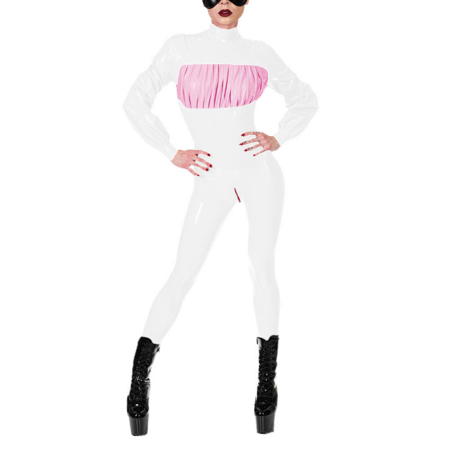 Glossy PVC Leather Jumpsuits Lady Long Sleeve Catsuits Crotch Zip-up Novelty Bodysuits Women Slim Fit Club Aesthetics Rompers