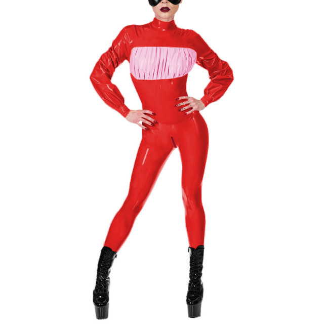 Glossy PVC Leather Jumpsuits Lady Long Sleeve Catsuits Crotch Zip-up Novelty Bodysuits Women Slim Fit Club Aesthetics Rompers