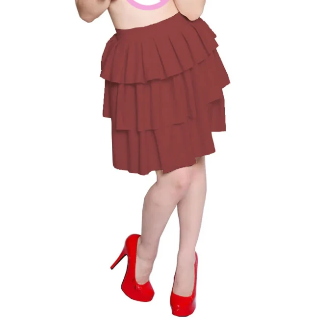Pleated A-Line Skirt Wetlook Ruffle Sweet Tierred PVC Shiny Skirts Womens Preppy Style Skirt Female PU High Waist Fluffy Skirts