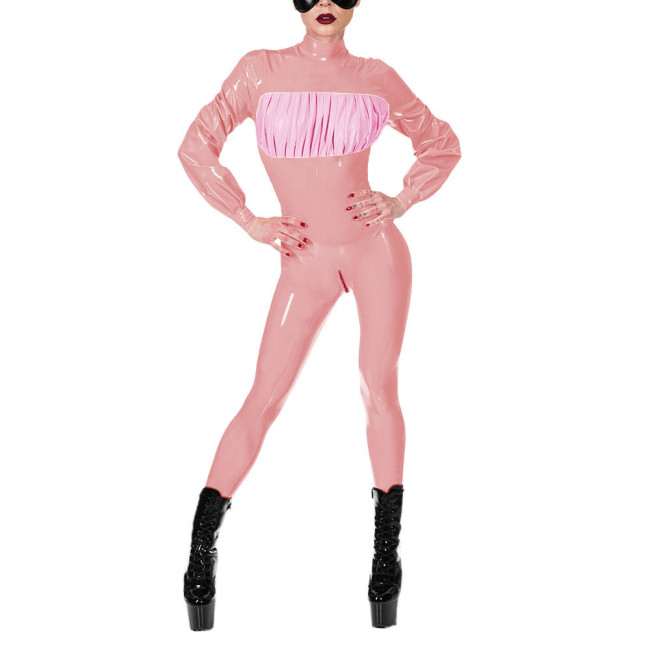 Glossy PVC Leather Jumpsuits Lady Long Sleeve Catsuits Crotch Zip-up Novelty Bodysuits Women Slim Fit Club Aesthetics Rompers