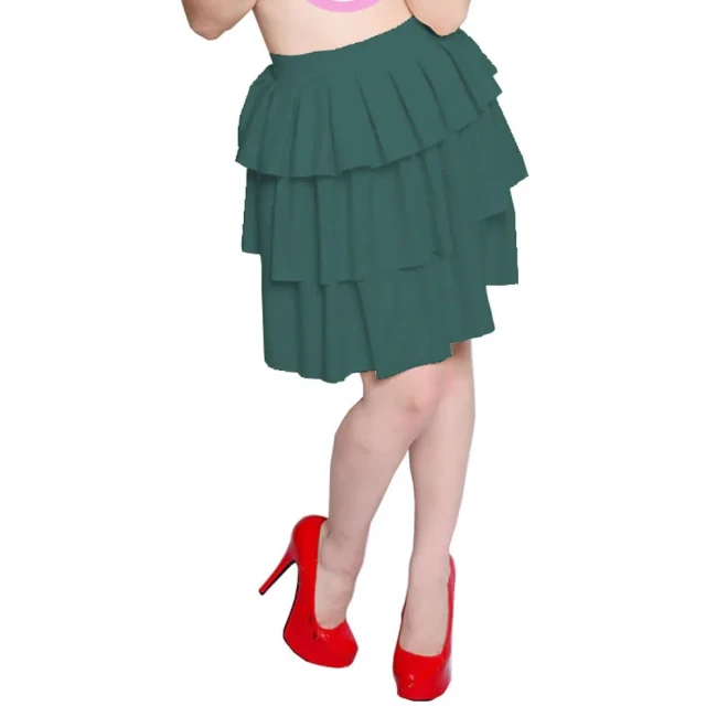 Pleated A-Line Skirt Wetlook Ruffle Sweet Tierred PVC Shiny Skirts Womens Preppy Style Skirt Female PU High Waist Fluffy Skirts