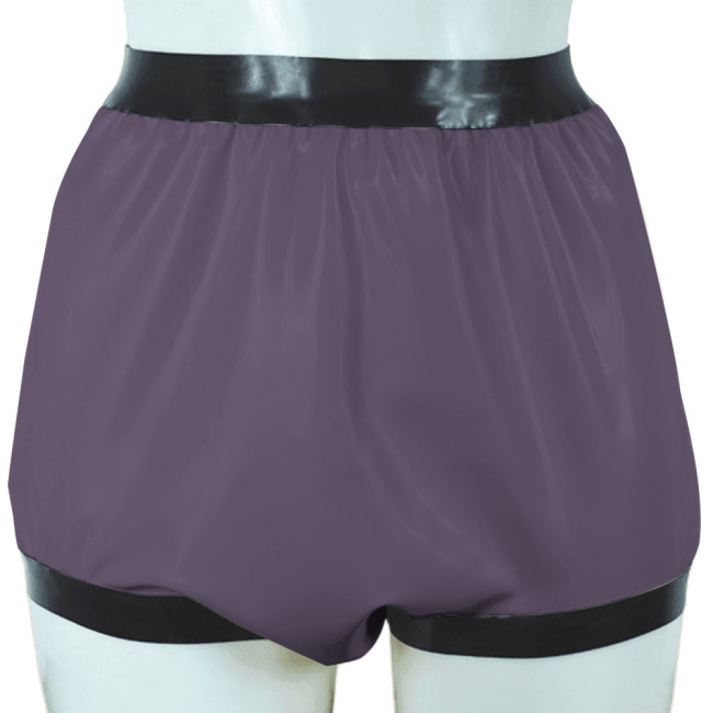 Sissy Faux Latex-look Underpants Sexy Patchwork Glossy PVC Leather Briefs Exotic Wide Cut Diaper Panties Unisex Lingerie Cosplay