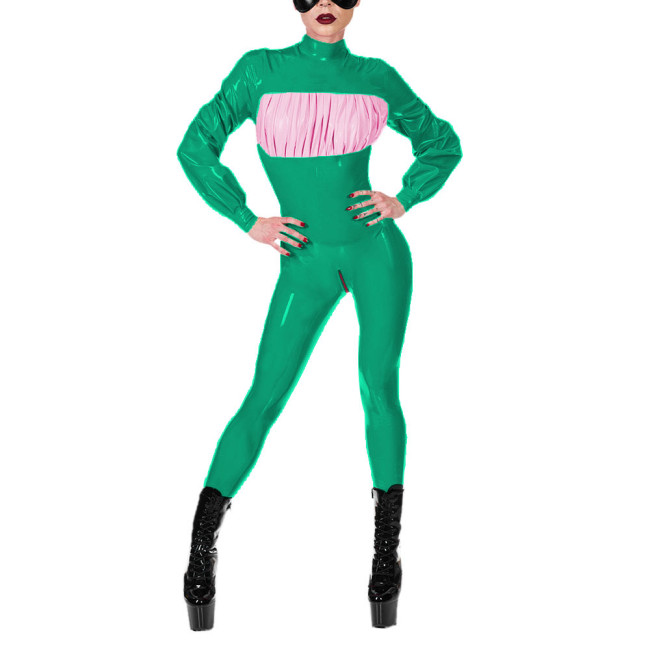 Glossy PVC Leather Jumpsuits Lady Long Sleeve Catsuits Crotch Zip-up Novelty Bodysuits Women Slim Fit Club Aesthetics Rompers