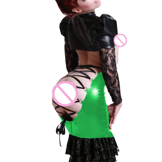 New Sexy Back Lace Up Bodycon Midi Skirts Exotic Hollowed Out Slim PVC Hip Hugging Skirt Lace Ruffles Bodycon Skirts Clubwear