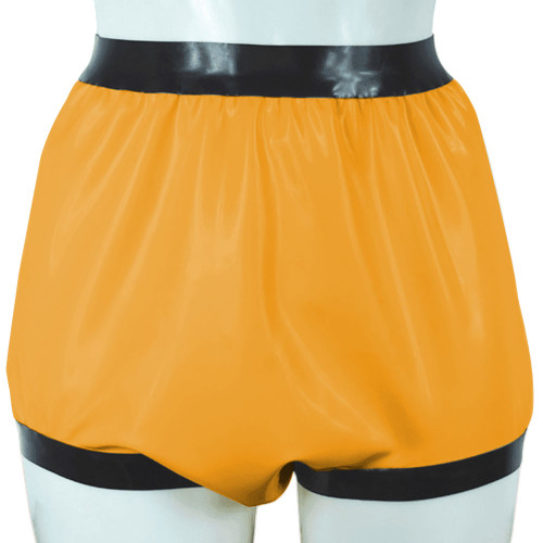 Sissy Faux Latex-look Underpants Sexy Patchwork Glossy PVC Leather Briefs Exotic Wide Cut Diaper Panties Unisex Lingerie Cosplay