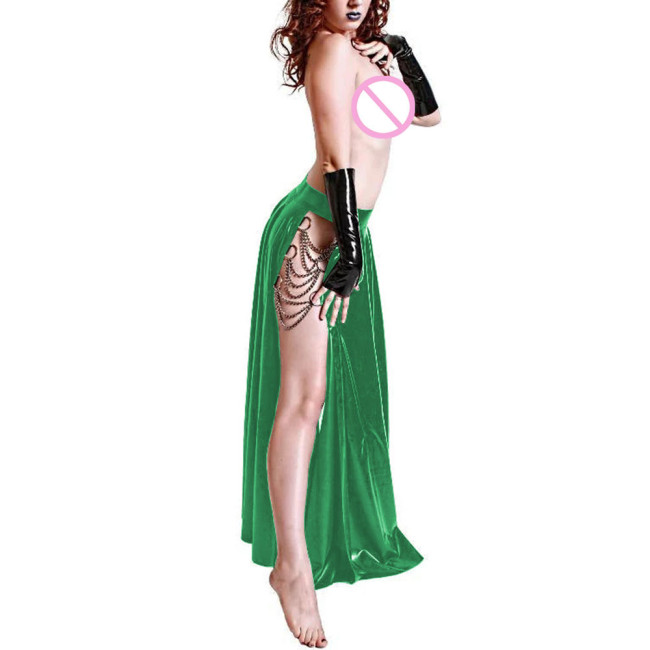 Sexy Wet PVC Leather Belly Dancing Skirts Female 2-Sides Slit Long Swing Pleated Skirt Exotic Open Hem Club Skirts Rave Party