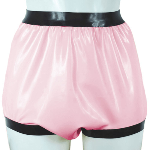 Sissy Faux Latex-look Underpants Sexy Patchwork Glossy PVC Leather Briefs Exotic Wide Cut Diaper Panties Unisex Lingerie Cosplay