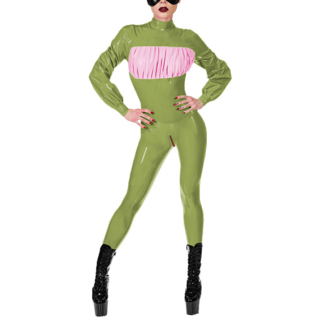 Glossy PVC Leather Jumpsuits Lady Long Sleeve Catsuits Crotch Zip-up Novelty Bodysuits Women Slim Fit Club Aesthetics Rompers