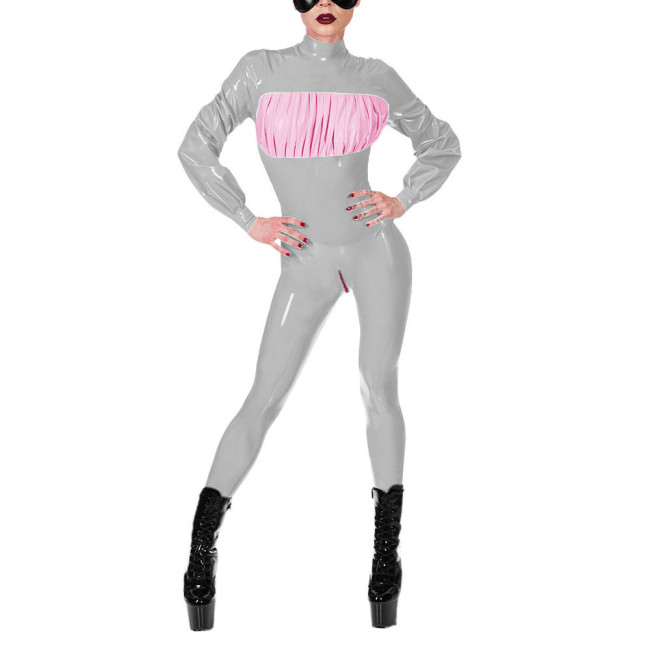 Glossy PVC Leather Jumpsuits Lady Long Sleeve Catsuits Crotch Zip-up Novelty Bodysuits Women Slim Fit Club Aesthetics Rompers