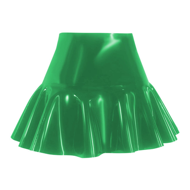 PVC Leather High Waist Plated Mini Skirts Bottom Ruffled Mini Skirt Party Night Club Streetwear Sexy Cosplay Costume Plus Size