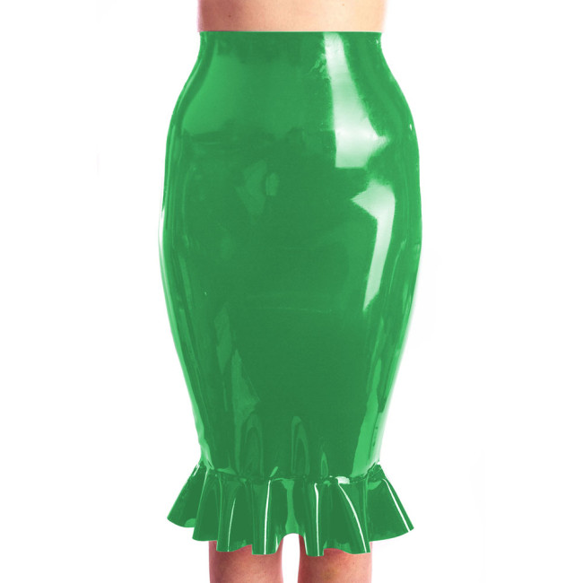 Sexy Lady Knee-length Pencil Skirt Glossy Rave Party Clubwear Fashion Stretchy Wet PVC Leather High Waist Bodycon Mermaid Skirts