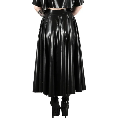 New Fashion Solid Color PVC Shiny Midi Skirts High Waist Split Casual Commuter Skirt Glossy PU A-line Pleated Skirts Streetwear