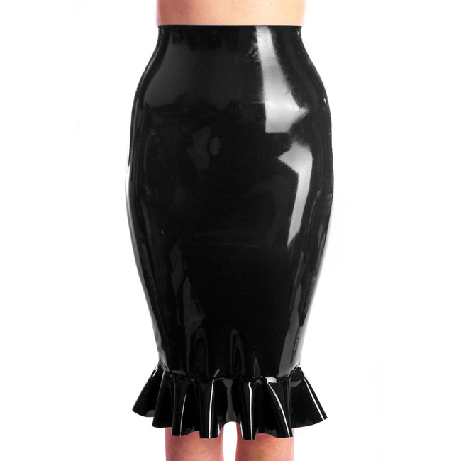 Sexy Lady Knee-length Pencil Skirt Glossy Rave Party Clubwear Fashion Stretchy Wet PVC Leather High Waist Bodycon Mermaid Skirts