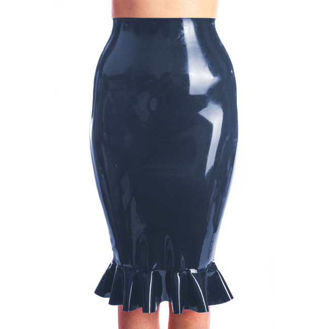 Sexy Lady Knee-length Pencil Skirt Glossy Rave Party Clubwear Fashion Stretchy Wet PVC Leather High Waist Bodycon Mermaid Skirts