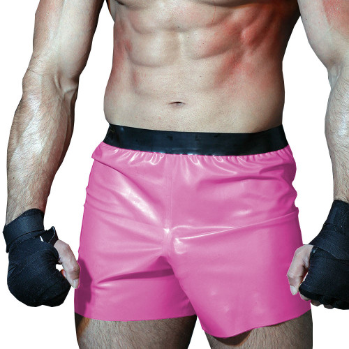 Mens Faux Latex-look Boxer High-waisted Gym Sport Shorts Glossy PVC Leather Patchwork Underwear Loose Hot Pants Male Clubwear