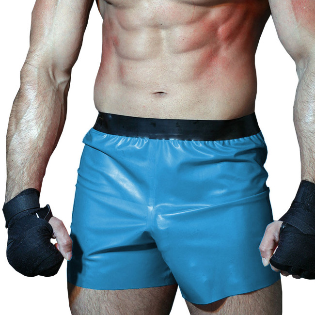 Mens Faux Latex-look Boxer High-waisted Gym Sport Shorts Glossy PVC Leather Patchwork Underwear Loose Hot Pants Male Clubwear