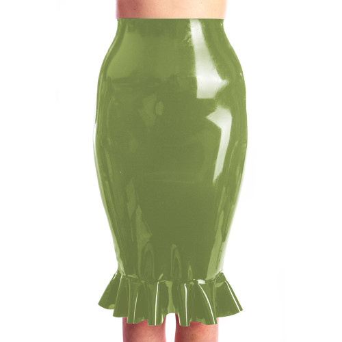 Sexy Lady Knee-length Pencil Skirt Glossy Rave Party Clubwear Fashion Stretchy Wet PVC Leather High Waist Bodycon Mermaid Skirts