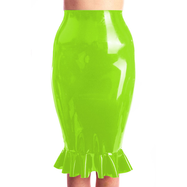 Sexy Lady Knee-length Pencil Skirt Glossy Rave Party Clubwear Fashion Stretchy Wet PVC Leather High Waist Bodycon Mermaid Skirts