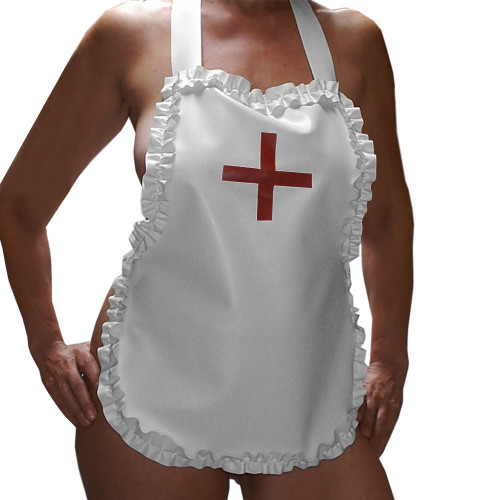 Sexy Nurse Maid Apron Ruffles Party Club Work Services Bib Outfit Glossy PVC Leather Lace-up Cosplay Waiter Pinafore Accessories