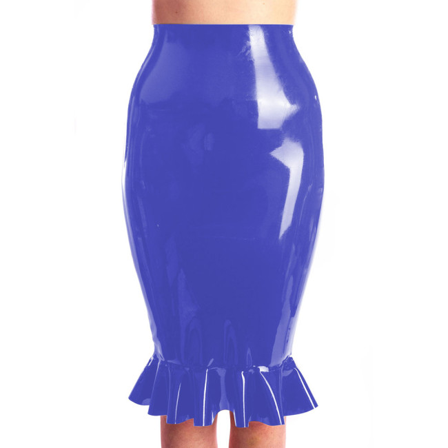Sexy Lady Knee-length Pencil Skirt Glossy Rave Party Clubwear Fashion Stretchy Wet PVC Leather High Waist Bodycon Mermaid Skirts