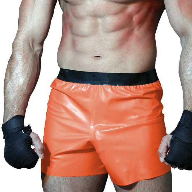 Mens Faux Latex-look Boxer High-waisted Gym Sport Shorts Glossy PVC Leather Patchwork Underwear Loose Hot Pants Male Clubwear