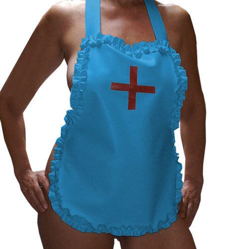 Sexy Nurse Maid Apron Ruffles Party Club Work Services Bib Outfit Glossy PVC Leather Lace-up Cosplay Waiter Pinafore Accessories